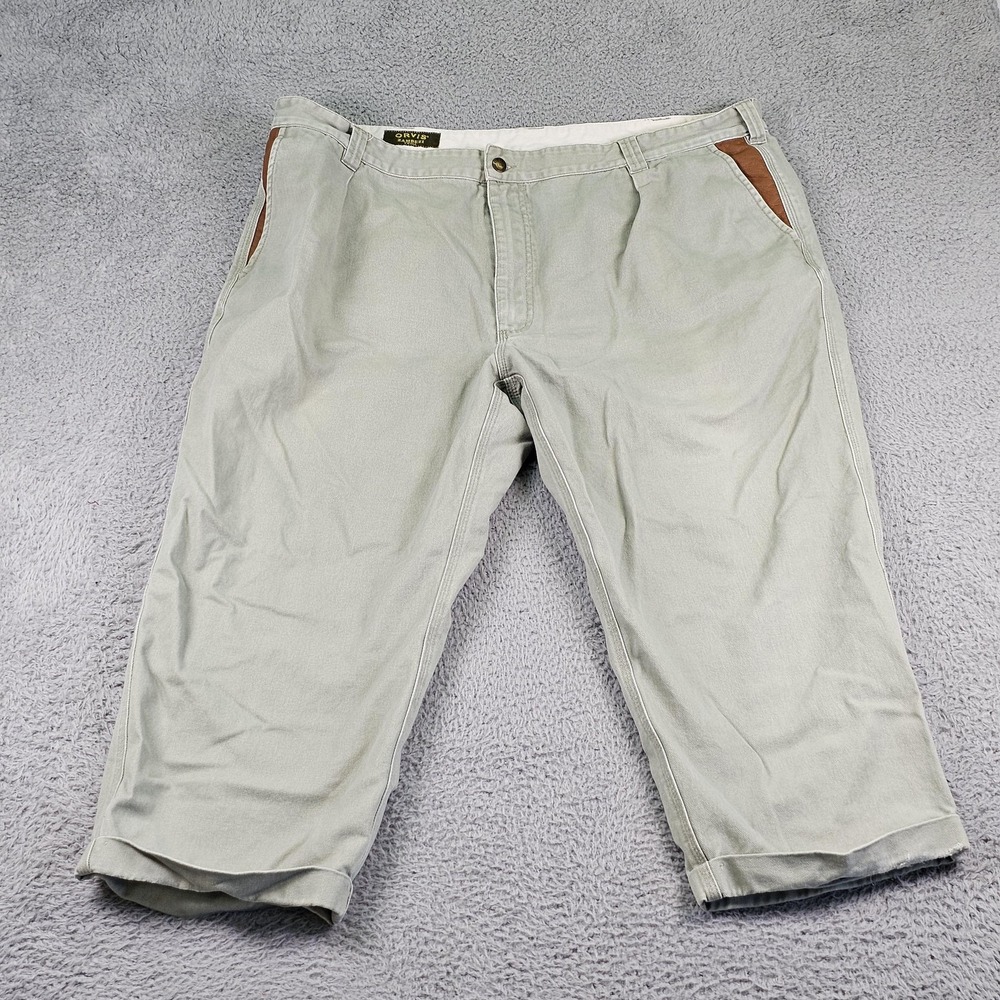 Orvis Zambezi Twill Pants Mens 46x24 Green Cotton‎ Chino Contrast Trim Casual